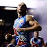 Marcus Bontempelli of the Bulldogs is seen with a possum skin ball pre-game.