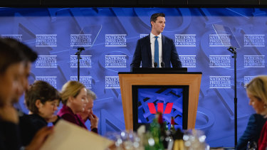 Climate 200 executive director Byron Fay at the National Press Club this month.