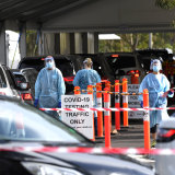 A COVID-19 testing site is busy in Melbourne’s south-east on Thursday.