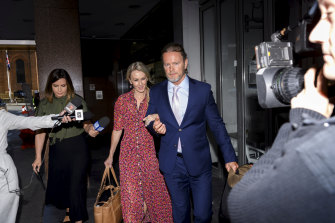 Craig McLachlan leaves his lawyer's chambers in Sydney on Monday where he attended a Melbourne court hearing by videolink.