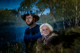 Marcus Stewart with his mother and Tangurung Elder Aunty Jacqui Stewart on country at the Warring river (Goulburn River).