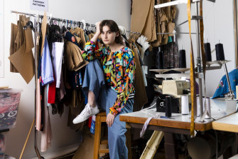 Mia Honigstock in the Fairfield print in The Social Outfit's Newtown studio.