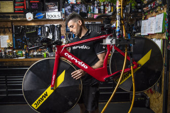 Sales manager Yaniv Shahar in the Happy Wheels Bicycle store.