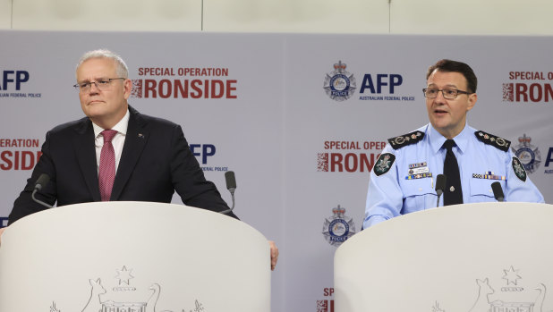 Prime Minister Scott Morrison and AFP Commissioner Reece Kershaw reveal the Ironside raids and arrests.