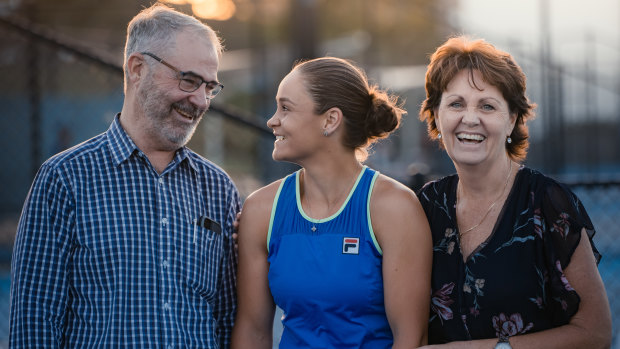 Ash Barty with her parents Robert and Josie.