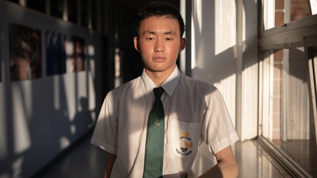 Pure maths buff: Sizhe Pan when he attended James Ruse Agricultural High School in 2023. He studied Mathematics Extension 1 and Extension 2 and achieved an ATAR of 99.4.