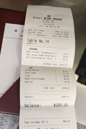 The bill: Lunch for two at Circl Wine House