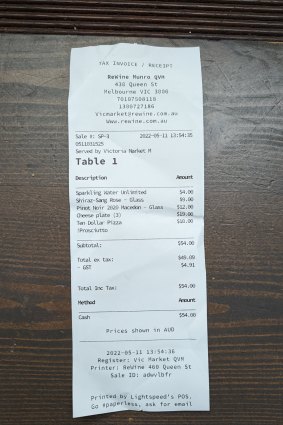 The bill at ReWine.