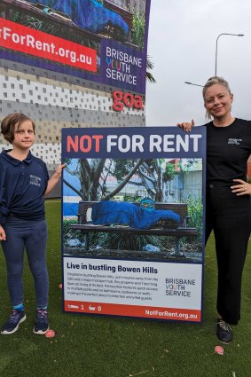 The campaign includes rental advertisements showing a sleeping bag “for rent” close to the CBD.