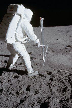 Footprints in the dust: Astronaut Buzz Aldrin during the Apollo 11 extravehicular activity (EVA) on the moon. 