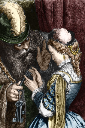 An illustration from the classic fairytale Bluebeard by Charles Perrault.