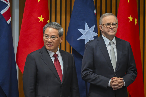Chinese Premier Li Qiang, left, and Australia’s Prime Minister Anthony Albanese. 