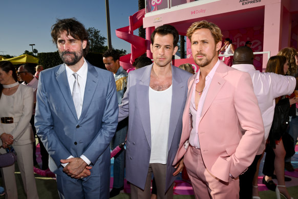 Andrew Wyatt, Mark Ronson and Ryan Gosling at the premiere of Barbie in Los Angeles in July.