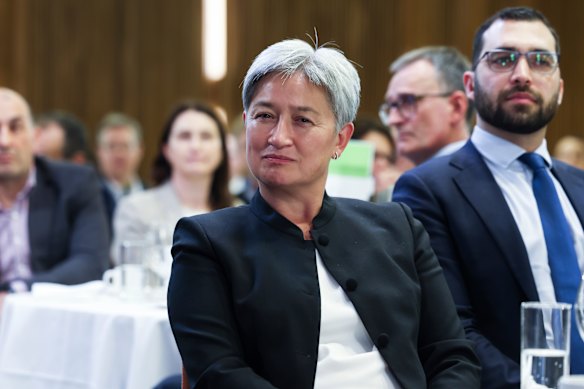 Foreign Minister Penny Wong at the prime minister’s address to the National Press Club this week.