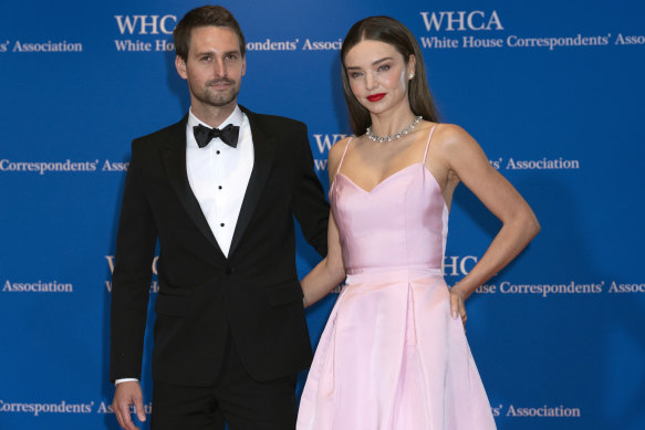 “Parents have already got these tools today”: Snapchat’s global chief executive and co-founder Evan Spiegel, with wife Miranda Kerr, weighs into Australia’s planned social media age ban.