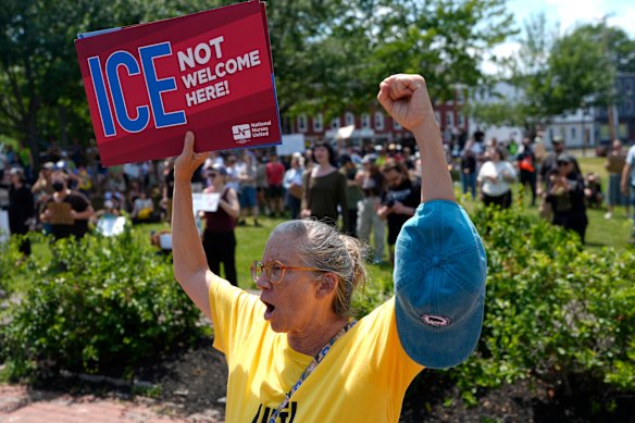 Protesters gathered for a snap rally in Biddeford’s Mechanics Park.