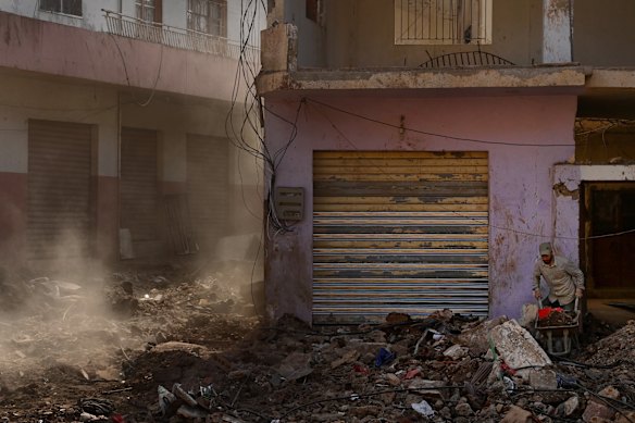 Debris and rubble at the site of an airstrike.