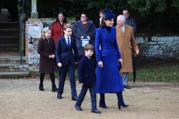 Princess of Wales with her children  following last year’s Christmas Day church service at Sandringham.