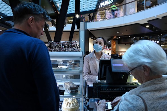 Customers visiting Westfield Bondi Junction on October 11, 2021 in