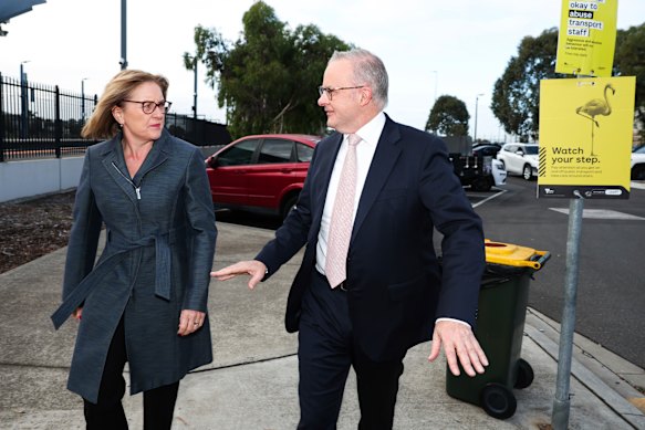 Victorian Premier Jacinta Allan and Prime Minister Anthony Albanese Arrive at Sunshine train station in Melbourne’s west.
