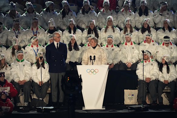 IOC president Kirsty Coventry gives her speech to end the Games.