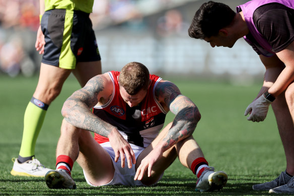 Tim Membrey was injured after taking a mark against Adelaide.