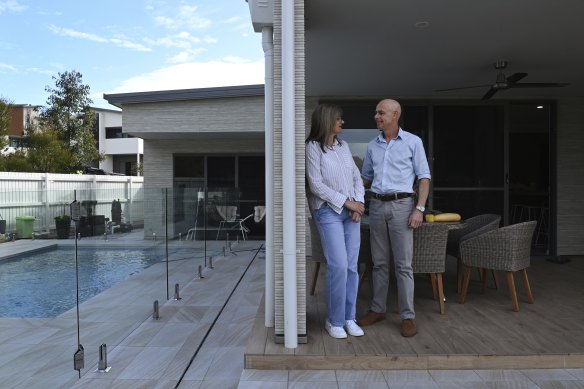 Joanna and Chris Patterson in their Gledswood Hills home, built with prefabricated elements.