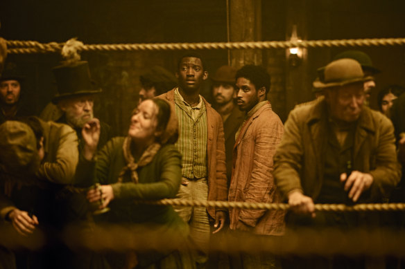 Hezekiah Moscow (Malachi Kirby) and Alec Munroe (Francis Lovehall) soon figure out bustling London in A Thousand Blows. 