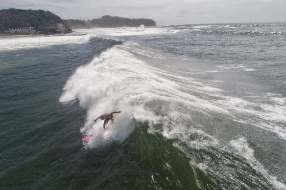 A surfer takes advantage of a large swell at Collaroy Beach on Friday.