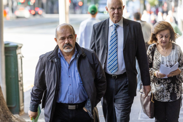 Former Merri-bek councillor Milad El-Halabi (left) and wife Dianna arrive at Melbourne Magistrates’ Court on Monday.