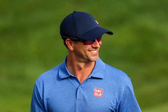 Adam Scott is all smiles on the 15th hole during the first round of the Travelers Championship.
