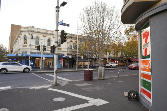 The intersection of Lygon and Grattan streets, near where the men found the woman.
