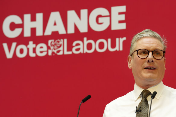 Keir Starmer speaks on stage at the party's manifesto launch last month.
