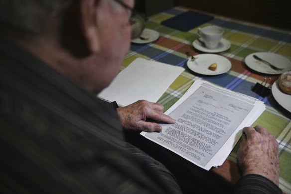 Goulden reading his conviction papers.