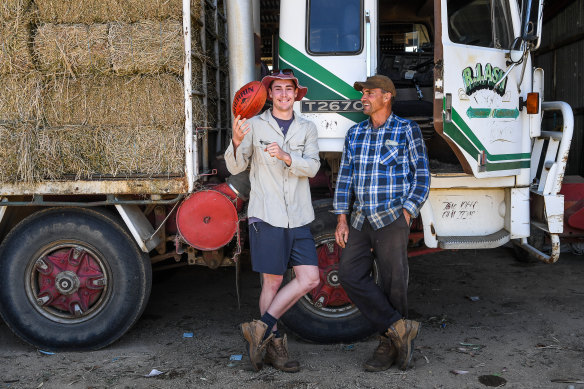 AFL draft prospect Lachie Ash with his father Steve on their farm.