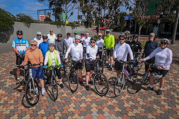 Ferdi Saliba (front, third from left) and his riding companions in the Brimbank bicycle users’ group.