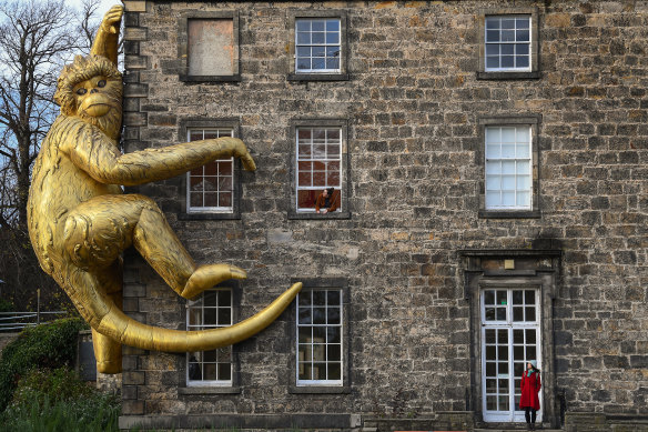 Lisa Roet's giant golden monkey on the side of Inverleith House in Edinburgh last month. 