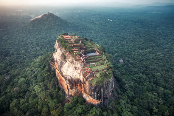 The ruined rock-top palace fortress Sigiriya, reached up a flight of vertigo-inducing steps.