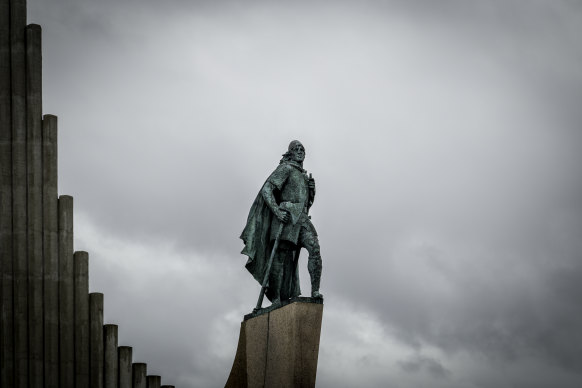 A statue of Leif Erikson outside the Hallgrimskirkja in Iceland.