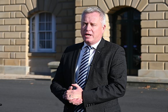 Tasmanian Premier Jeremy Rockliff outside state parliament on Thursday morning.