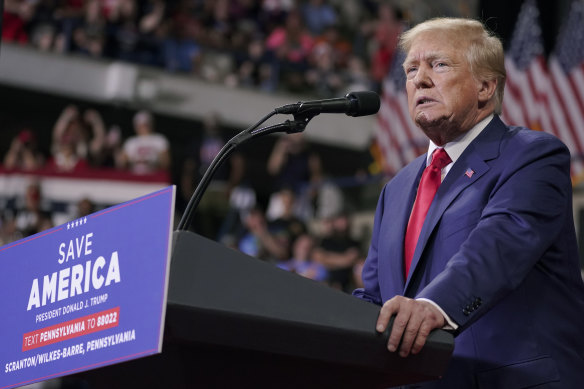 Former president Donald Trump speaks at a rally in Pennsylvania in September.