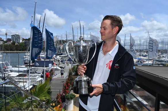 John Winning with the Sydney to Hobart trophy.