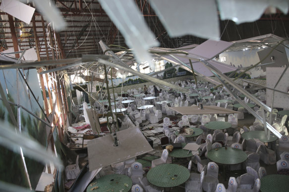 The damaged Dubai City wedding hall after the suicide attack in Kabul.