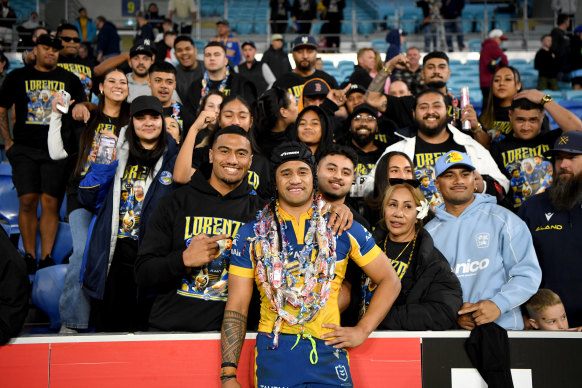 Ronaldo and Lorenzo Mulitalo after Lorenzo made his debut for Parramatta against the Gold Coast Titans.