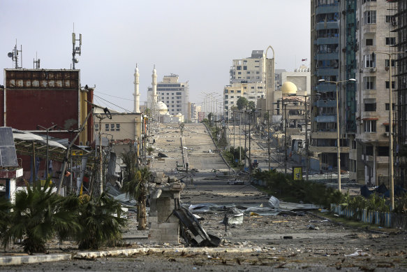 Gaza City’s main street after the latest Israeli bombardment. The occupied West Bank and hemmed-in Gaza have long been blighted by poverty and unemployment.