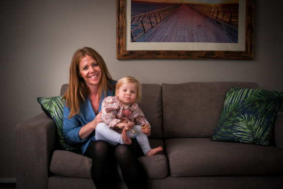 Kimberly Gillan and her 18-month-old daughter Izzy, who was a newborn during Melbourne’s first lockdown. 