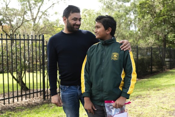 Rav Singh and his 11-year-old son Veyaan, who sat the selective school entry test on Thursday.