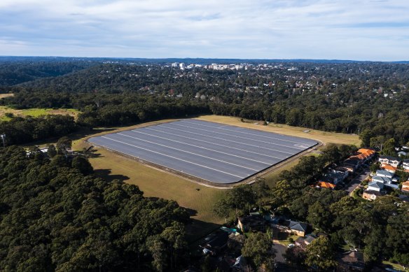 An aerial view of Thornleigh Reservoir, which Sydney Water says could be put at risk by plans for a nearby sporting precinct.