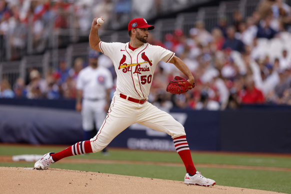 St Louis Cardinals’ Adam Wainwright in action.