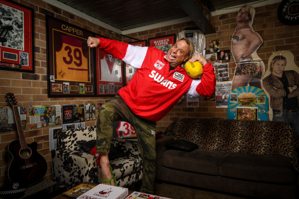 Flamboyant former forward Warwick Capper in his Capper Cave last year.